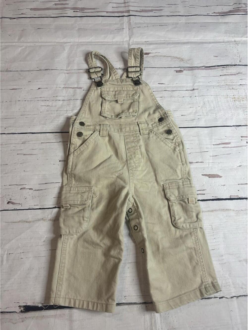 Vintage Y2K Corduroy Beige Overalls Size 12-18 Months toddler (A5)